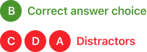 Correct answer choice B, distractors C, D, A
